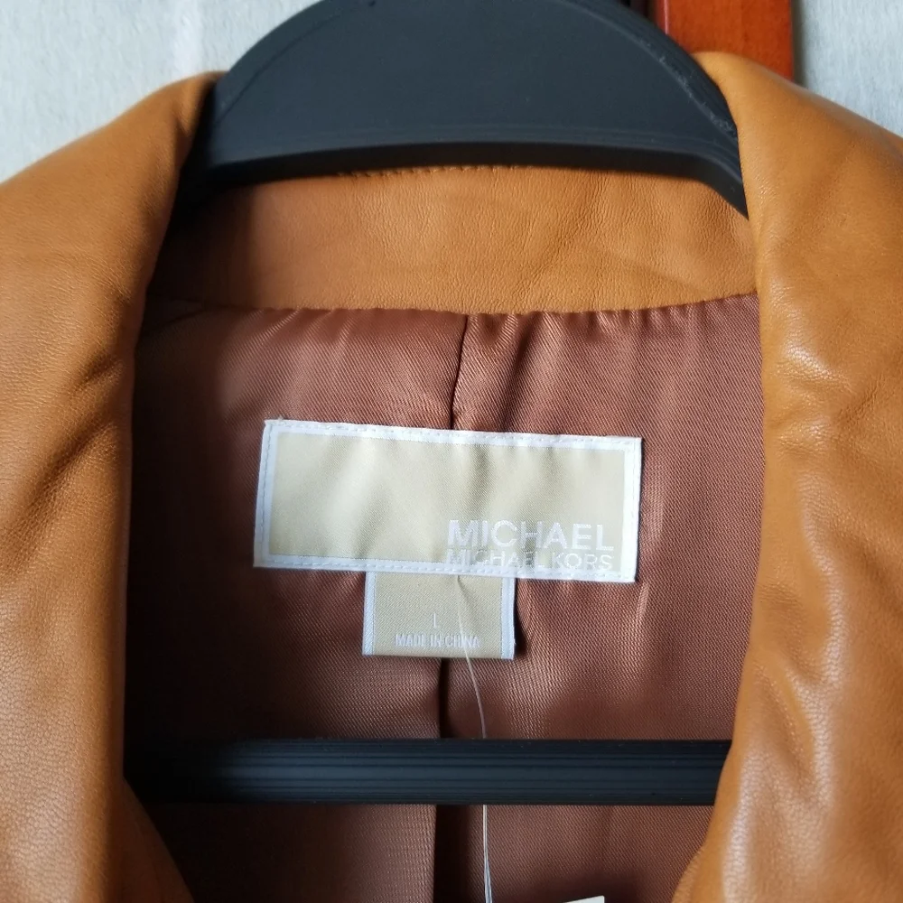 Michael Kors Women's Cognac Leather Jacket - Picture 4 of 8